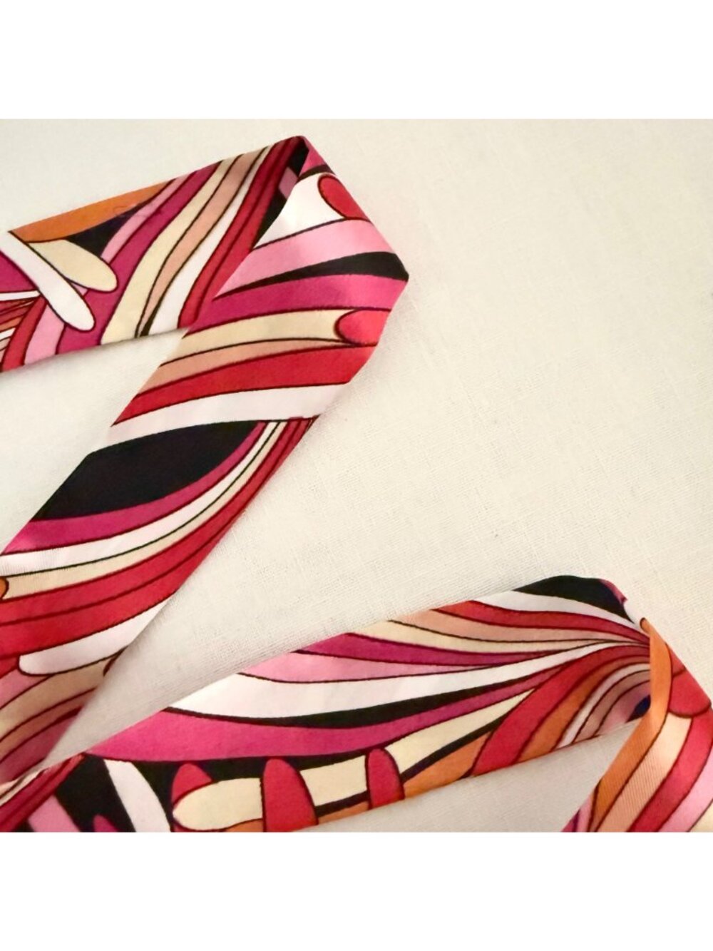 Slim Scarf Pink Black Abstract 34in Silk Satin Neck Hair Bag Ribbon - Picture 12 of 14